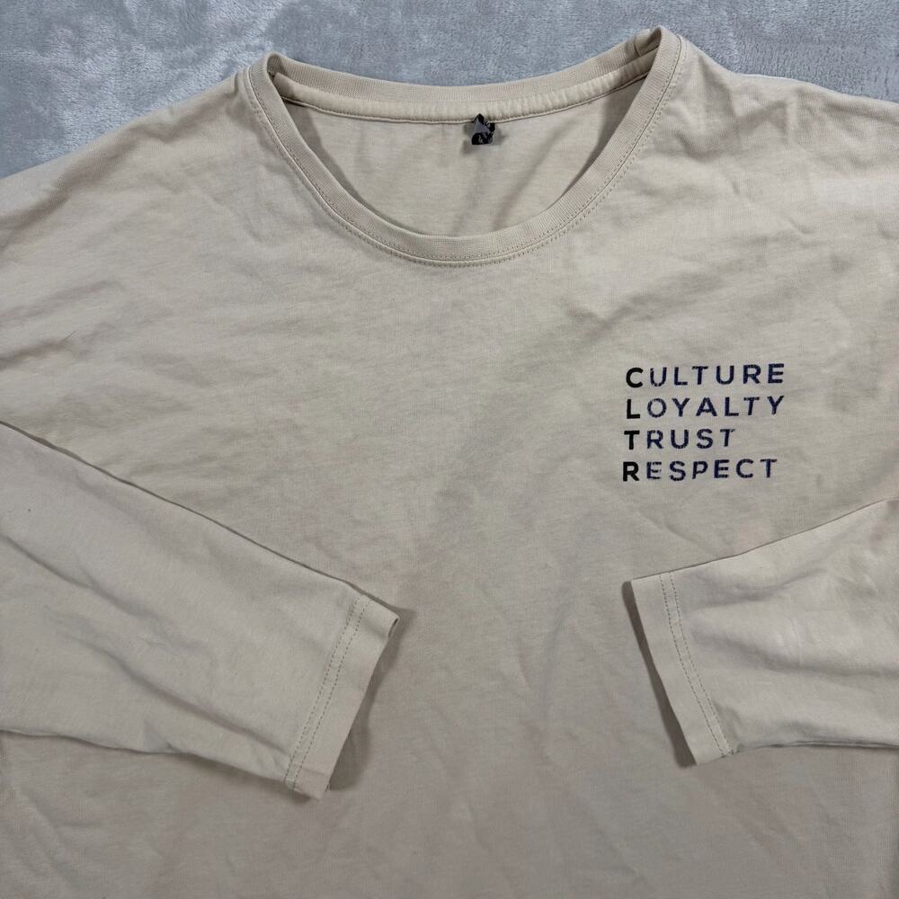 CTR Culture Loyalty Trust Respect Men’s XL Beige Long Sleeve Graphic Shirt